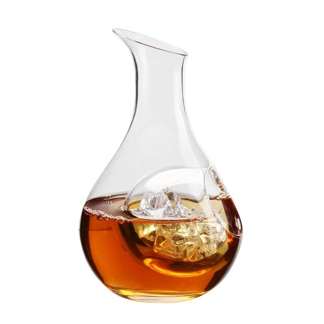 Japanese Sake Decanter with Ice Pocket - 14oz Chilled Wine & Whiskey Carafe - Double-Wall Cool Server for Home, Parties & Bars - Elegant Red Glass Dispenser (Keeps Drinks Cold 2X Longer)
