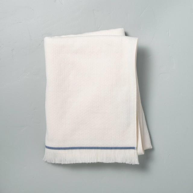 Textured Border Stitch Bath Towel Sour Cream/Faded Blue - Hearth & Hand™ with Magnolia