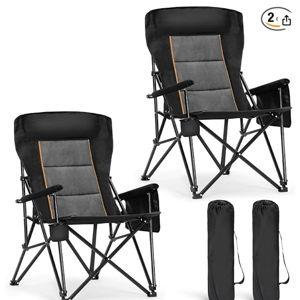 ALPHA CAMP Heavy Duty High Back Camping Chairs with Cup Holder Oversized Folding Chair Outdoor Chair with Headrest,Lawn with Side Pocket for Lawn, Sports and Fishing, 500lbs