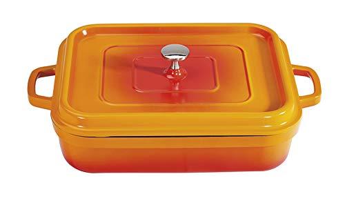 Heiss Lightweight Cast Aluminum Roaster Pan with Lid, 5 Quart, Orange
