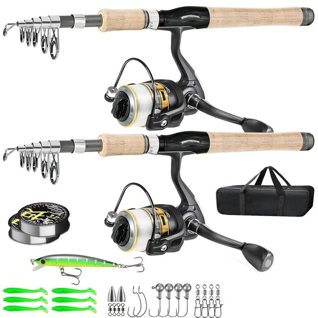 2PCS Fishing Pole Combo,Carbon Fiber Fishing Pole ，12 +1 Shielded Bearings Stainless Steel BB Spinning Reels Fishing Carrier Bag for Travel Saltwater Freshwater