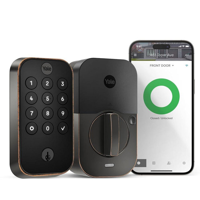 Yale Security Lock 2 Deadbolt with Wi-Fi Connected Physical Keypad, Bronze Smart Entry Door Lock with Back-Up Key, YRD410-WF1-0BP