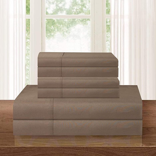 Elegant Comfort Luxury Soft 1500 Thread Count Egyptian 6-Piece Premium Hotel Quality Wrinkle and Fade Resistant Cozy Bedding Set, Easy All Around Elastic Fitted Sheet, Deep Pocket, King, Taupe