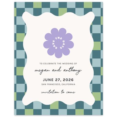 Grayed Teal, Blue Wedding Digital Save the Date - Vibrante Portrait