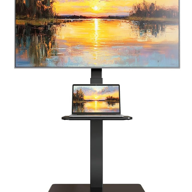 ECOTINY Steel Base Rolling TV Stand for 32-75 inch TVs up to 110 lbs, Leveling & Tilt & Swivel Mobile TV Stand with Hidden Wire Management, Height Adjustable Portable Tv Stand with Steel Shelf, Black