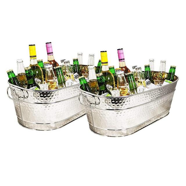 BREKX Colt Stainless-Steel Hammered Beverage Tubs, Rust-Resistant and Leak-Proof Ice and Drink Bucket with Handles, 15 Quarts, Set of 2
