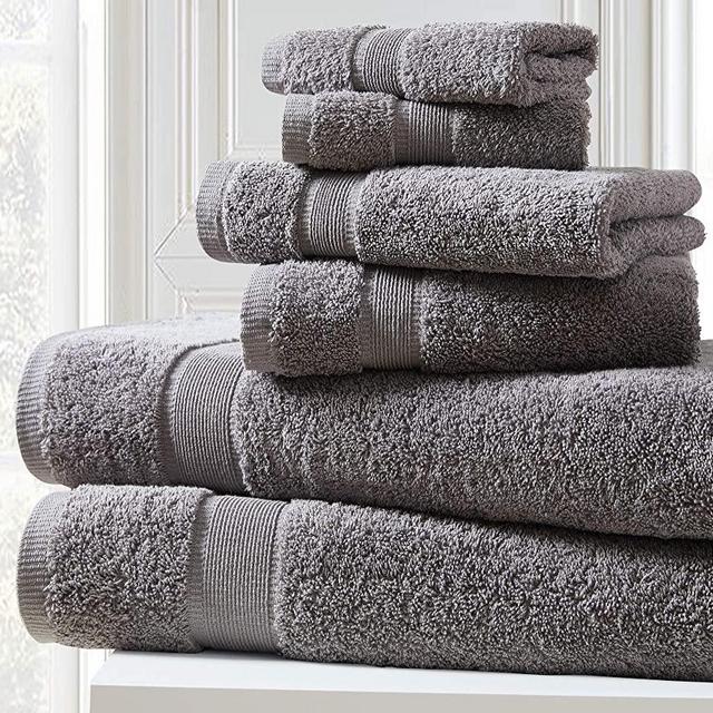 Spirit Linen Home 6pc Cotton Bath Towels Set Super Soft Zero Twist Quick Dry Water Absorbent Home and Gym Towel 2 Wash Towels 2 Hand Towels 2 Bath Towel (Silver Filigree, Dark Gray, 76" x 137")