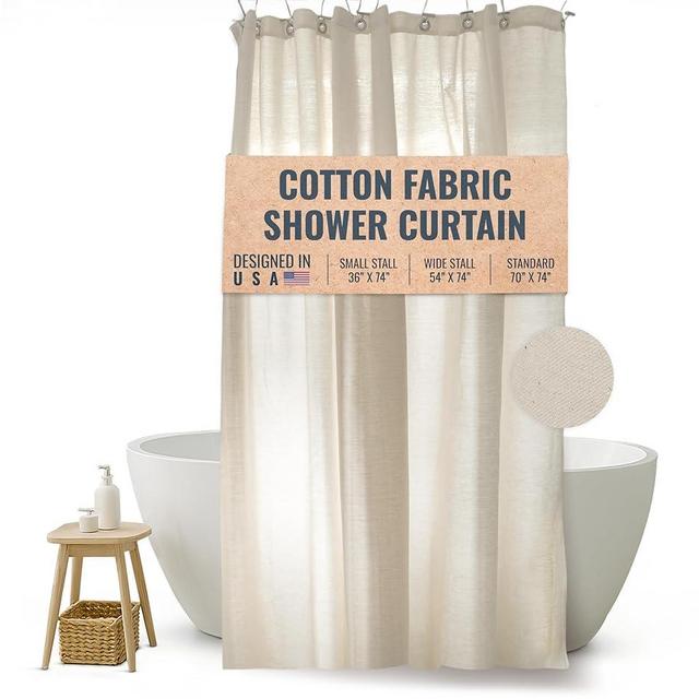 FABRIC SHOWER CURTAIN LINER - Standard Stall Size - A Stylish Quality Bathroom Drape - Earth Friendly, Non-Toxic + Odor-Free Cotton Liner - Light-Weight Washable Natural Shower Curtain - 36x74 NC