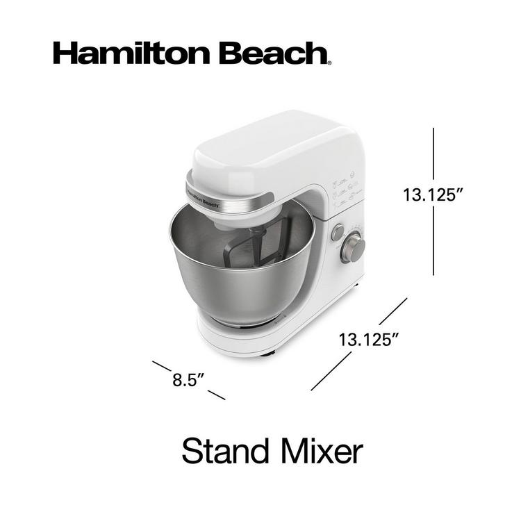 Hamilton Beach Electric Stand Mixer, 4 Quarts, Dough Hook, Flat Beater  Attachments, Splash Guard 7 Speeds with Whisk, Aqua