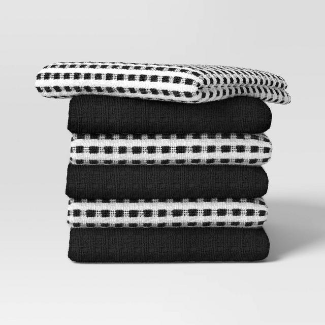 6pc Terry Kitchen Towels Black - Room Essentials™