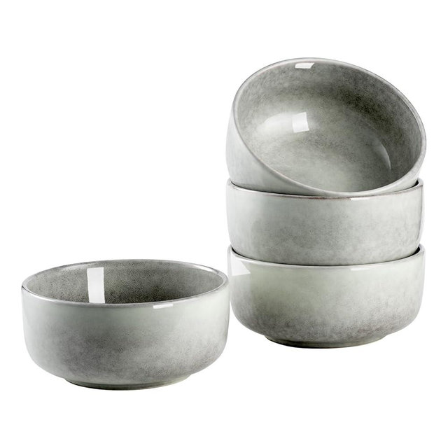 Henten Home Ceramic Otmeal Bowl Set of 4, 26 OZ Porcelain Bowls for Cereal, Salad, Soup, Noodle, Serving Stoneware Set, Reactive Glaze, Microwave & Dishwasher Safe (Grey)