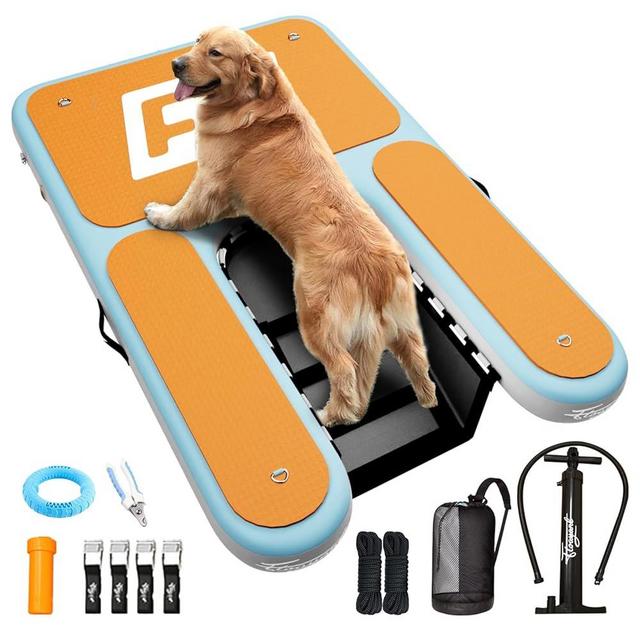 FLOAYANT Inflatable Dog Water Ramp | 60×40" Oversized Floating Puppy Ladder | Water Docks Up to 230lbs | High Stability & Non-Slip EVA | Floating Dog Pool Ramp for Lake, Pool, Boat, Dock