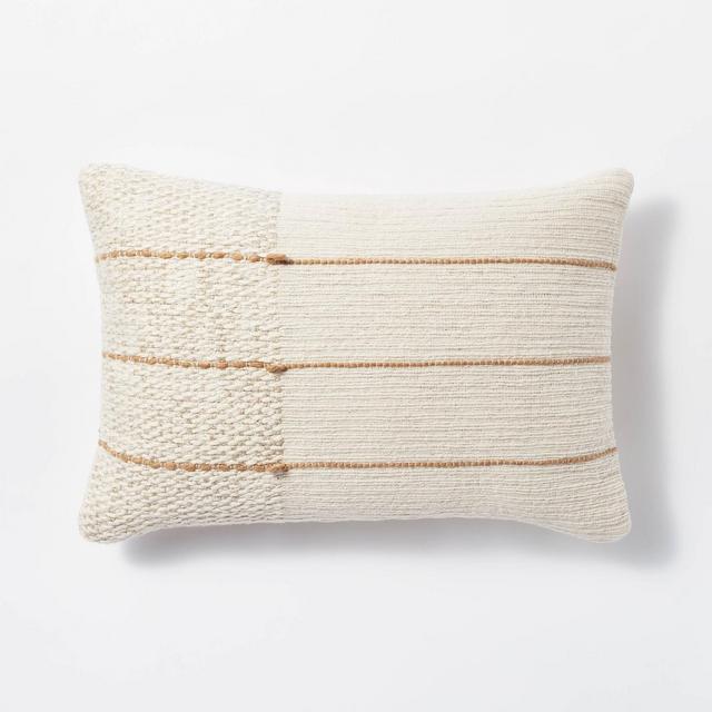 Textured Asymmetric Striped Lumbar Throw Pillow Cream/Cognac - Threshold™ designed with Studio McGee