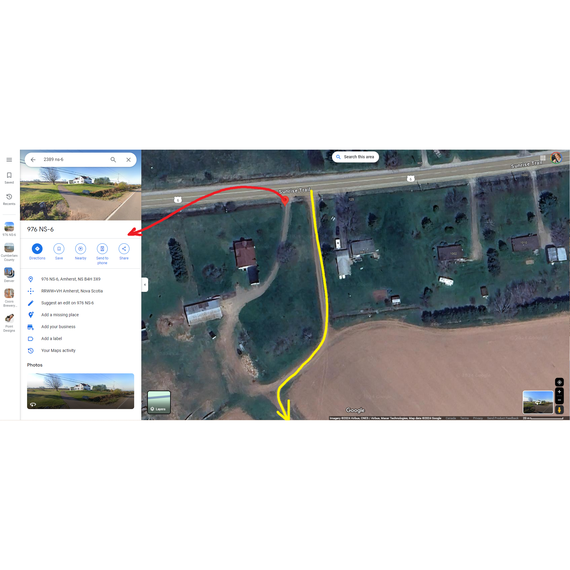 Directions to field, close up showing where closest house is