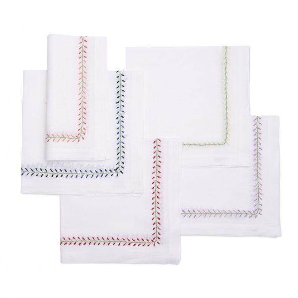 Floral Bud Embroidered Napkins - Set of 4- Coral