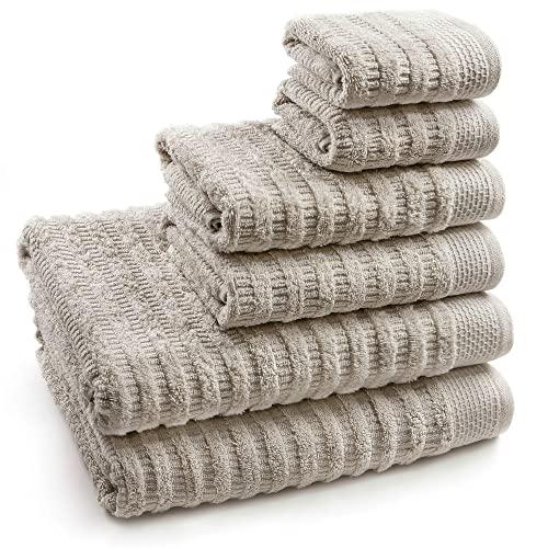 Softerry Pure Organic Cotton Bath Towel Set - 100% Soft Cotton - Extra Absorbent and Durable - 500 GSM Quick Dry - Luxury Hotel & Spa Quality - Fade Resistant - Eco Friendly (Khaki, Set of 6)