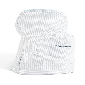 KITCHENAID Fitted Tilt-Head Stand Mixer Cover with Storage Pocket, Quilted 100% Cotton,14.4"x18"x10", Ticking Stripe Ink Blue