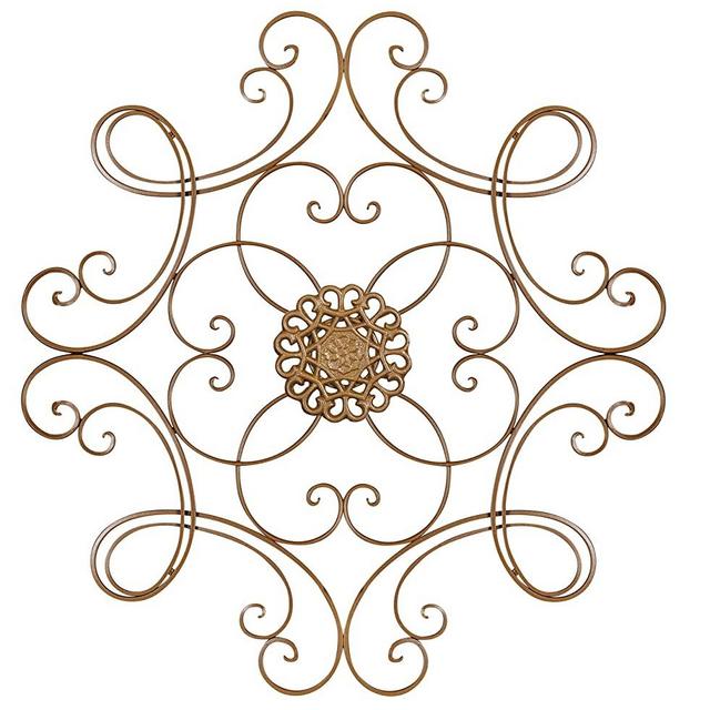 Besti Scrolled Metal Medallion Wall Decor - Vintage Decoration for Home, Kitchen, Office, Porch, Patio - Circular, Antique Style Gold Iron Artwork Ornament - Great House, Christmas Gift - 24 1/2 Inch