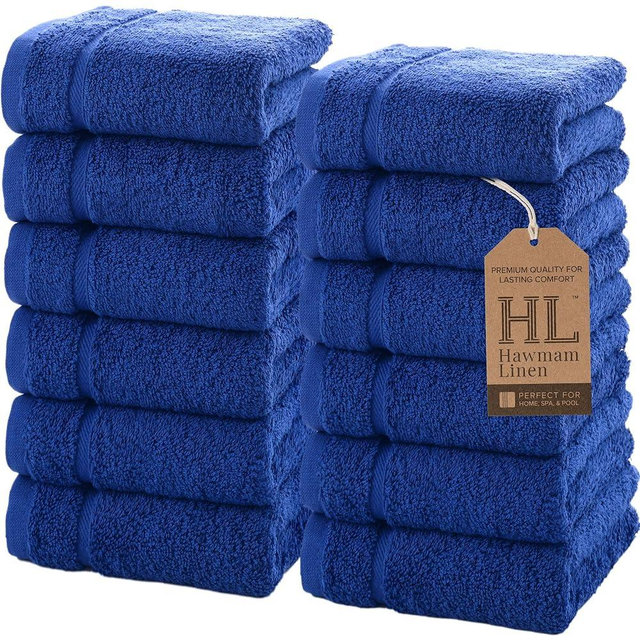 Hawmam Linen Luxury Cotton Washcloths 13x13 Inch - Large Hotel Spa Bathroom Face Towel | 12 Pack | Royal Blue