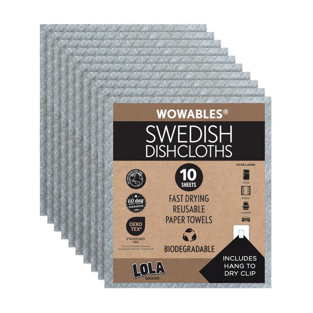 LOLA Swedish Dishcloths, 10 Sheets Biodegradable Reusable Paper Towels Absorbent Kitchen Sponge Cloths Zero Waste No Odor, Made in Germany