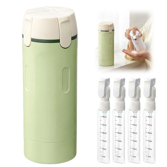 4 in 1 Travel Dispenser, 4 Pack 30ML Travel Bottles for Toiletries, Leak Proof Travel Size Containers, Portable Containers for Shampoo Lotion Conditioner Cream (Green)