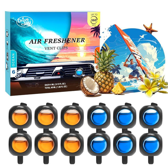 Car Air Freshener Vent Clips, 12 Pack, 6 Ocean, 6 Hawaiian, Provides Long-Lasting Scent, Up to 360 Days, Car Fresheners