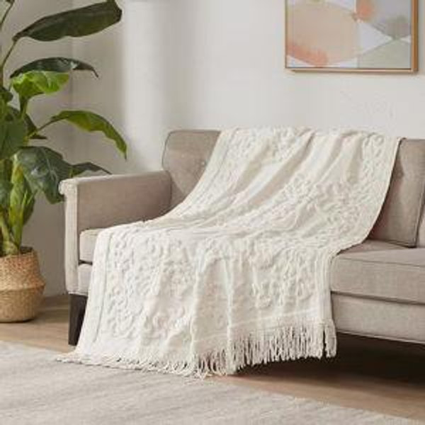Mila Ivory Cotton Throw Blanket