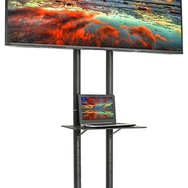 VIVO Mobile TV Cart for 32-65 inch LCD LED Plasma Flat Panel Screen TVs up to 110 lbs, Pro Height Adjustable Rolling Black Stand with Laptop Shelf & Locking Wheels - Max VESA 600x400 (STAND-TV03E)