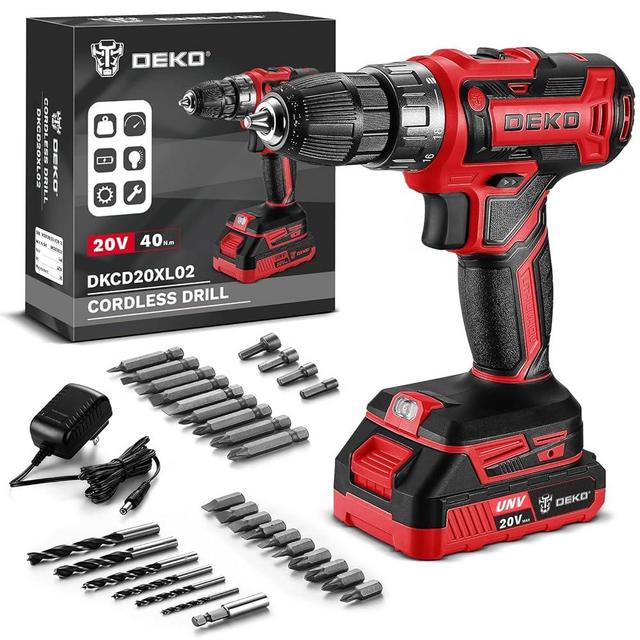 Power Drill Cordless: DEKO PRO Cordless Drill 20V Electric Power Drill Set Tool for Women Drills Cordless with Battery and Charger Drill Driver 20 Volt Drill Driver Kit Red