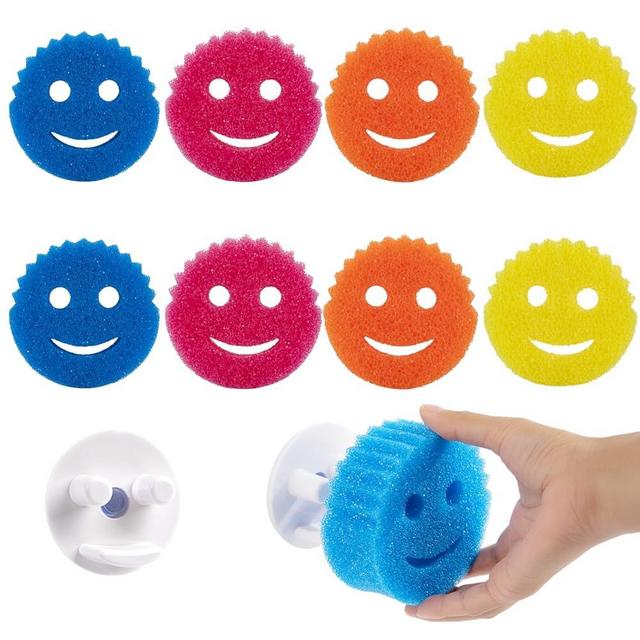 Scrub Dish Sponge Set Color Variety Pack (8 Sponges & 1 Sponge Holder), Stain & Odor Resistant Dish Kitchen Sponge for Cleaning - Bpa Free & Made with Polymer Foam - Scratch-Free Multipurpose Sponge