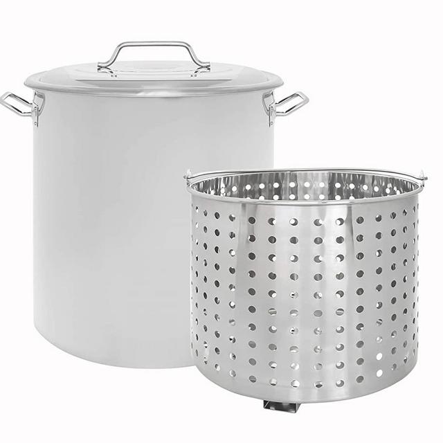 CONCORD Stainless Steel Stock Pot w/Steamer Basket. Cookware great for boiling and steaming (40 Quart)