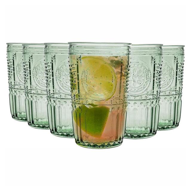 Bormioli Rocco Romantic Cooler 16 Ounce Drinking Glass, 6-Piece, Pastel Green