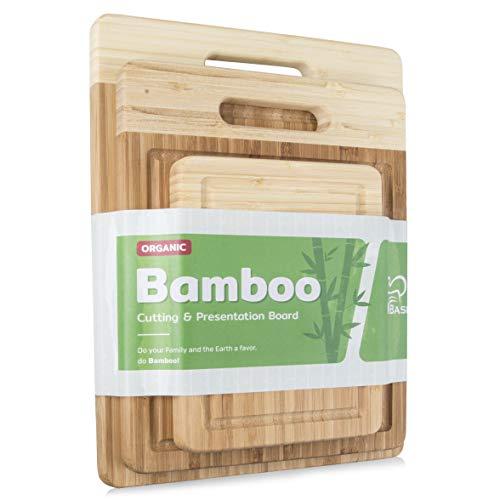 K BASIX Bamboo Cutting Board 3 Piece Set - Made from Premium 100% Organic & Safe Wood - Reversible - Newest Non-Stick Design - FDA Approved & BPA Free Kitchen Chopper with Juice Groove