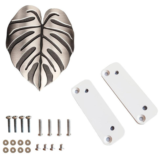 PIAOLGYI Silver Cabinet Handle Leaf Knobs and White Handle Adapter for Milsbo Greenhouse Cabinet,Monstera Glass Door Cabinet Handles Accessory Compatible with IKEA Milsbo Cabinet