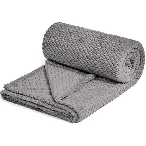 NEWCOSPLAY Super Soft Throw Blanket Premium Silky Flannel Fleece Leaves Pattern Lightweight Blanket All Season Use (888-grey, Throw(50"x60"))