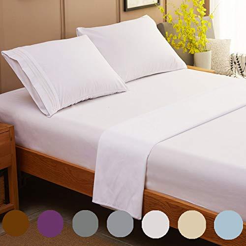 SONORO KATE Bed Sheet Set Super Soft Microfiber 1800 Thread Count Luxury Egyptian Sheets Fit 18 - 24 Inch Deep Pocket Mattress Wrinkle and Hypoallergenic-4 Piece (White, Queen)