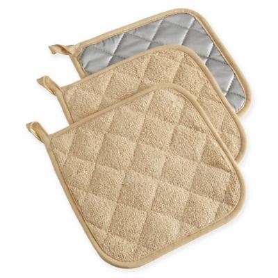 Design Imports Terry Pot Holders in Pebble (Set of 3)