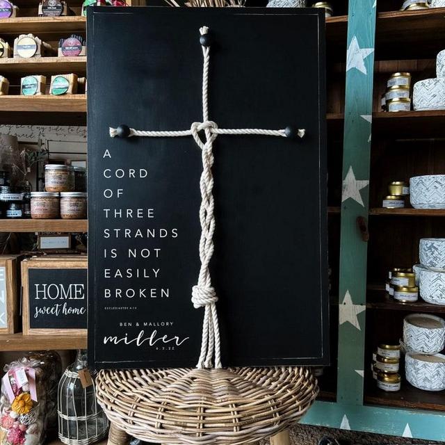 Black sign with white lettering - Cross A Cord Of Three Strands Is Not Easily Broken Established Framed Wood Sign Wedding Sign Wedding Gift