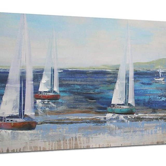 Ardemy Canvas Wall Art Blue Abstract Seascape Painting Large Size One Panel Picture Prints, Modern Landscape Sail Boat in Ocean Artwork Framed for Living Room Bedroom Home Office Decor