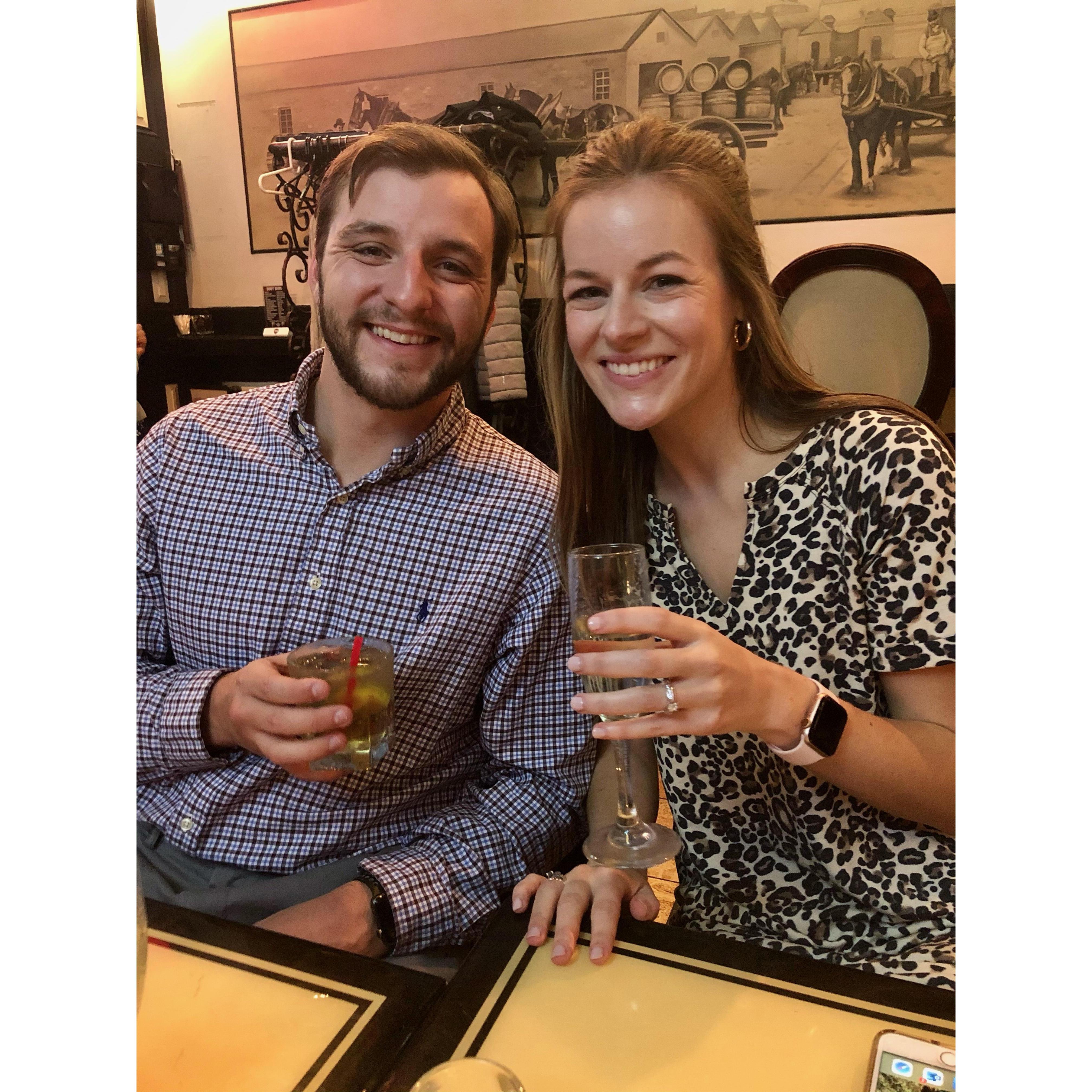 Post-proposal champagne at the Perfect Pint Irish Pub in New York City.