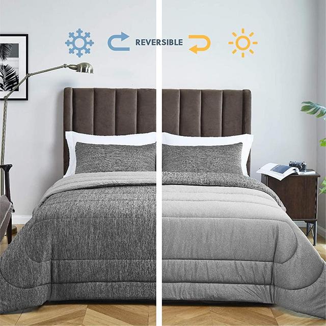 Bedsure Grey Queen Comforter Set, Reversible Warm&Cooling Comforter All-Season Down Alternative Bed Set - Soft Microfiber Fill - Duvet Insert 3 Pieces Set - with 2 Pillow Shams - Grey（88x88”）