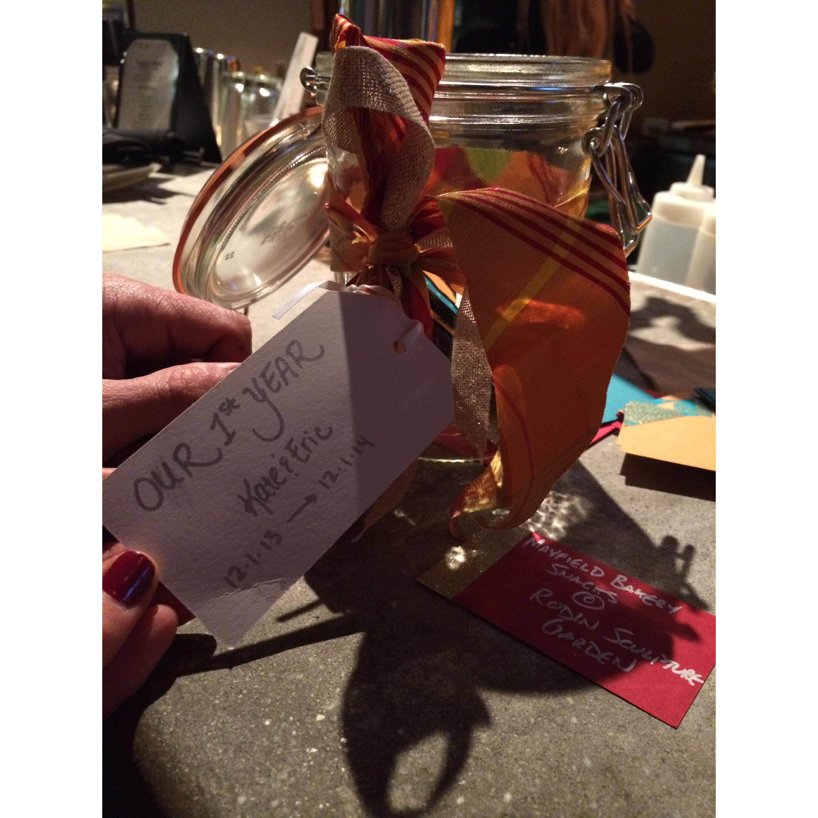 Our 1st of many annual anniversary jars.  So so many good memories.