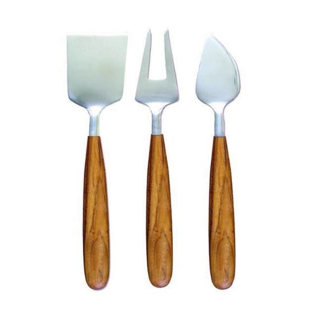 Teak and Stainless Cheese Set of 3