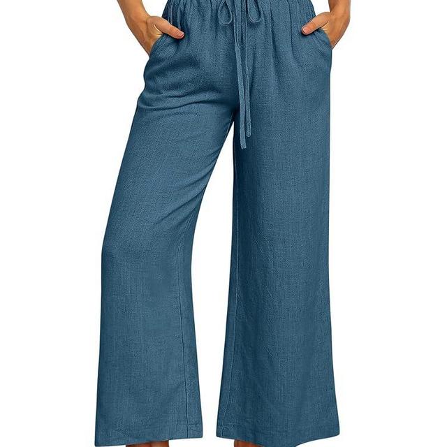 ANRABESS Women Linen Pants Casual Loose High Waist Boho Wide Leg Cropped Palazzo Beach Pants Summer Outfits 2024 Trendy