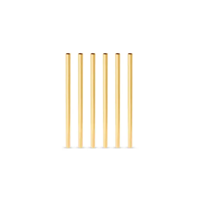 Viski Stainless Steel Cocktail Straws with Gold Finish, Eco-Friendly Reusable Short Metal Straws, 5 Inch Set of 6