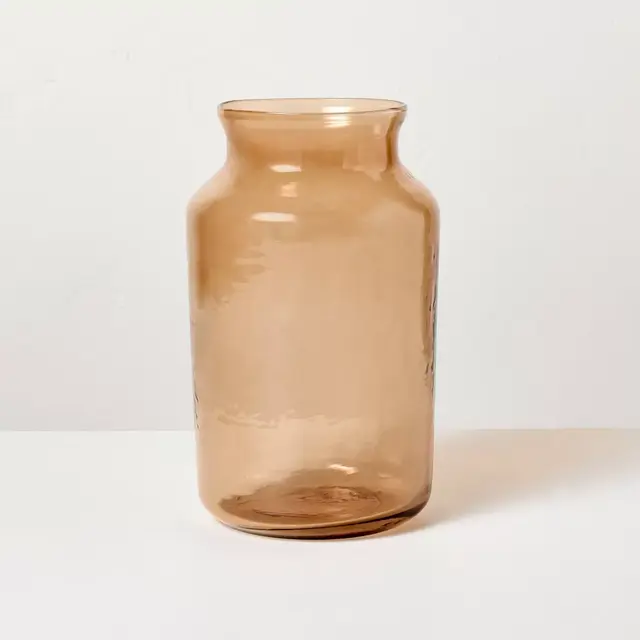 9.5" Tan Glass Decorative Flower Vase - Hearth & Hand™ with Magnolia