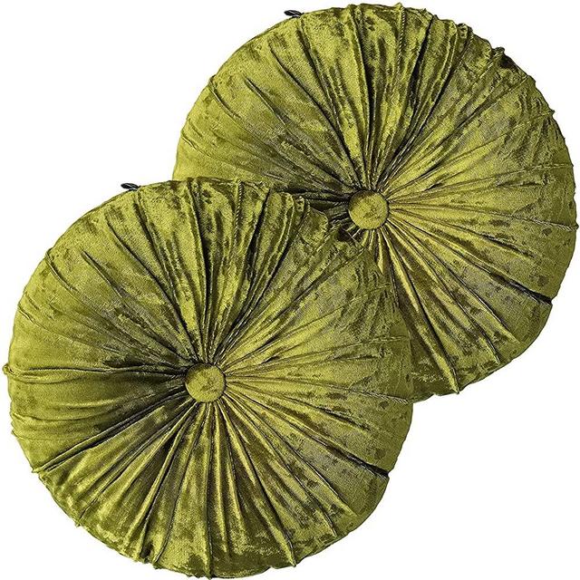 Pack 2：Round Floor Cushions Pillow, Solid Color Velvet Meditation Cushion Pumpkin Pleated Meditation Pillow for Home Sofa Bed Car Decor Floor Pillow Cushion Green