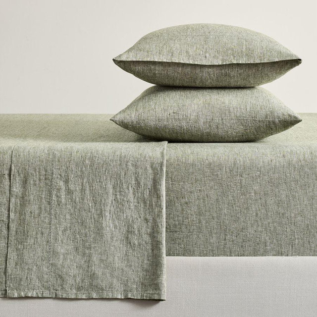 Belgian Flax Linen Sheet Set, Green, Queen