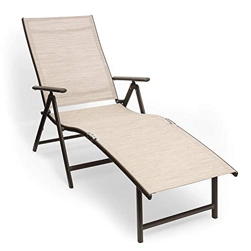Kozyard Cozy Aluminum Beach Yard Pool Folding Reclining Adjustable Chaise Lounge Chair (1 Pack, Beige)