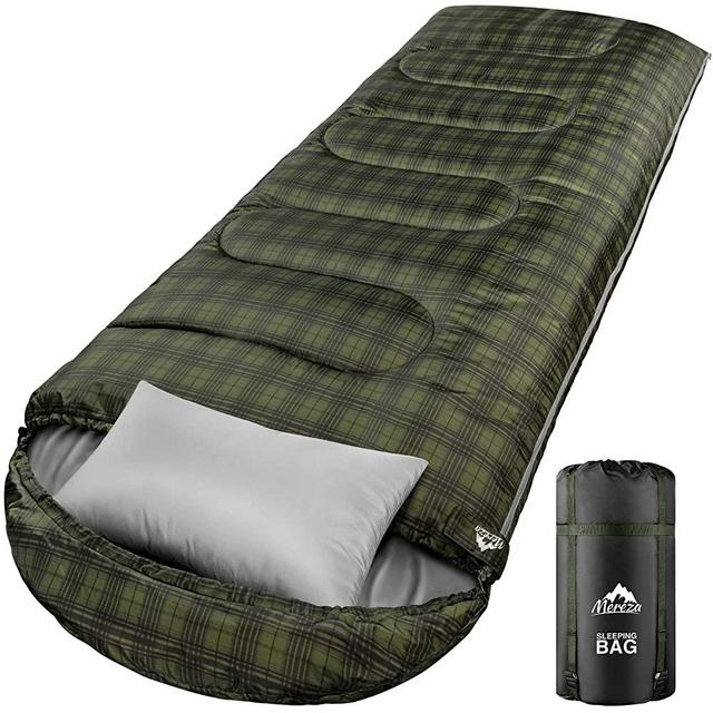MEREZA Sleeping Bag for Adults Mens Kids with Pillow, XL Sleeping Bag for All Season Camping Hiking Backpacking 1 & Double 2 Person Sleeping Bags for Cold Weather & Warm